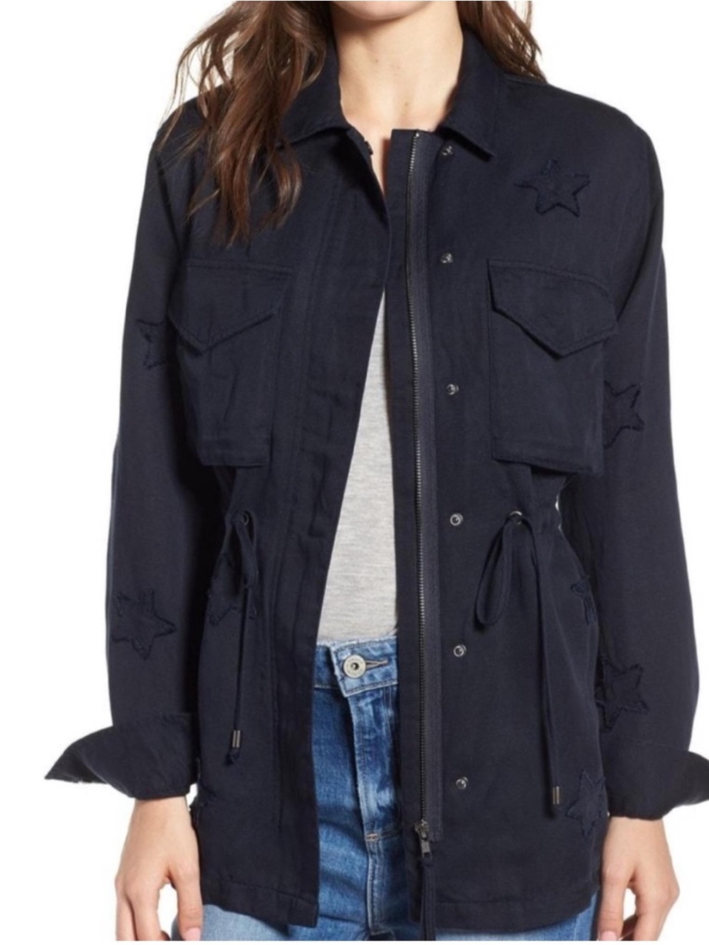 RAILS Lancaster Navy Indigo Star Linen Blend Utility Field Jacket Coat Sz XS